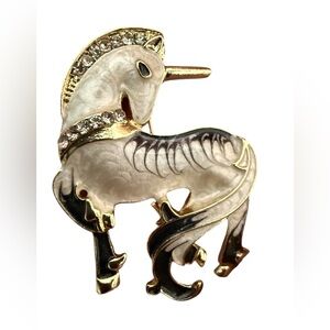 Enamel Unicorn Brooch with rhinestones